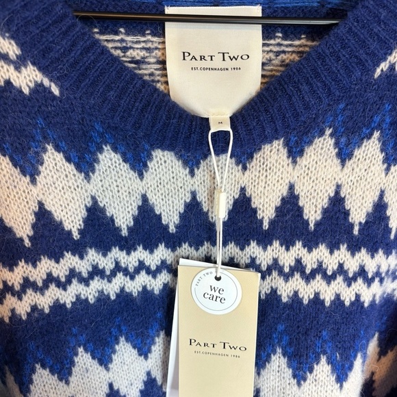 NWT Part Two Medium Alpaca Wool Blend Sweater Blue Knit Jacquard Fair Isle - Picture 5 of 6